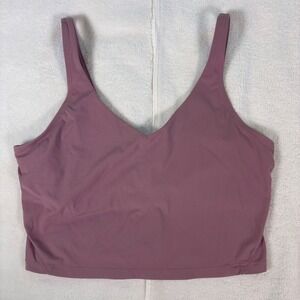 Oalka Womens Crop Tank Top XL Mauve V Neck Athletic Workout Gym Built In Bra